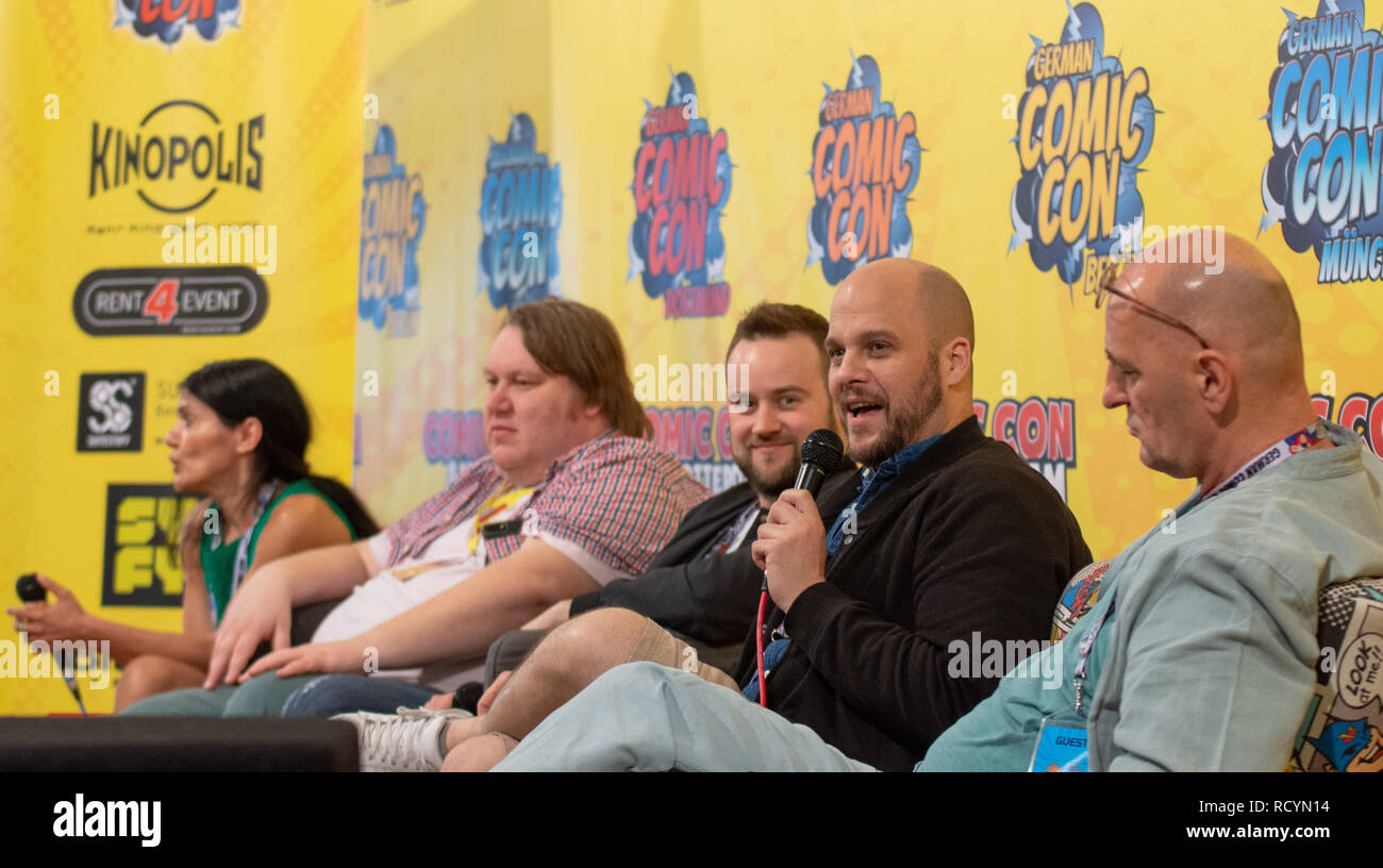 FRANKFURT, GERMANY - MAY 6th 2018: Ghadah Al-Akel, Manuel Straube, Tobias Müller and Ingo Albrecht at German Comic Con Frankfurt, a two day fan convention Stock Photo