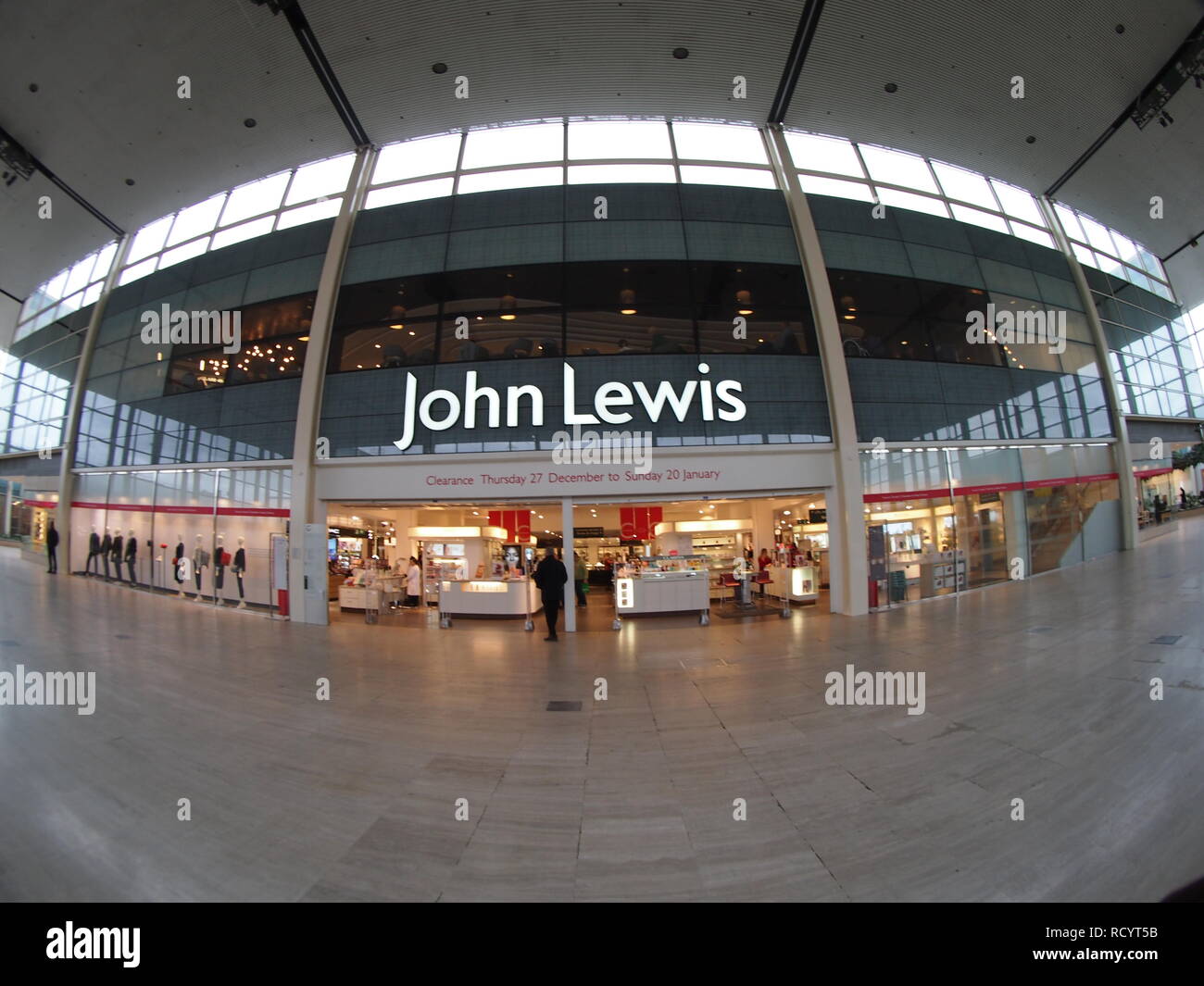 John Lewis department store in Milton Keynes shopping centre, fisheye