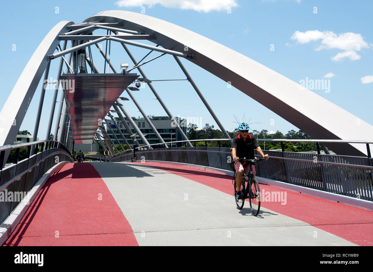 A cyclist crossing the Goodwill Bridge, Brisbane, Queensland, Australia