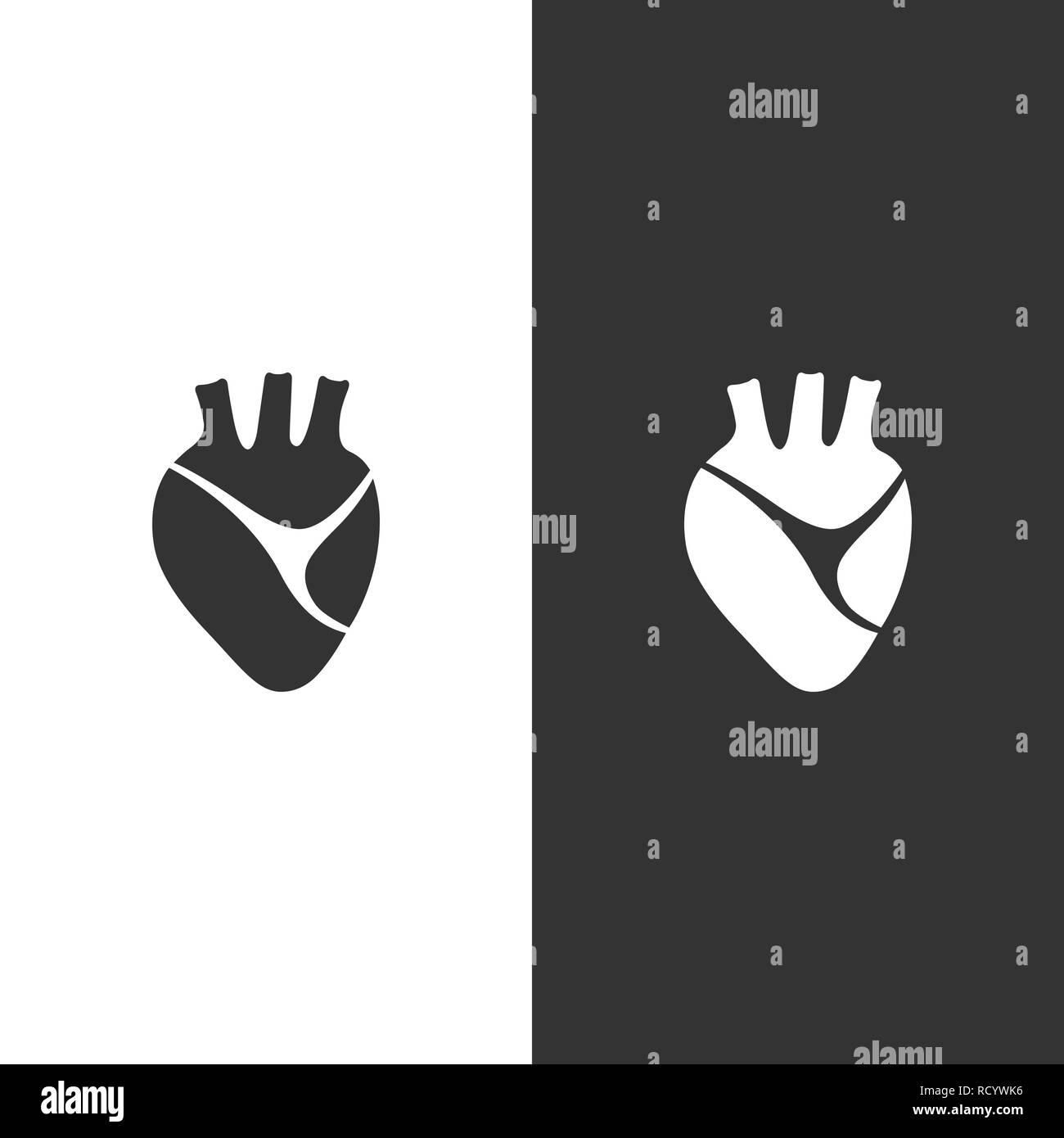 Human heart icon on black and white background. Vector illustration ...