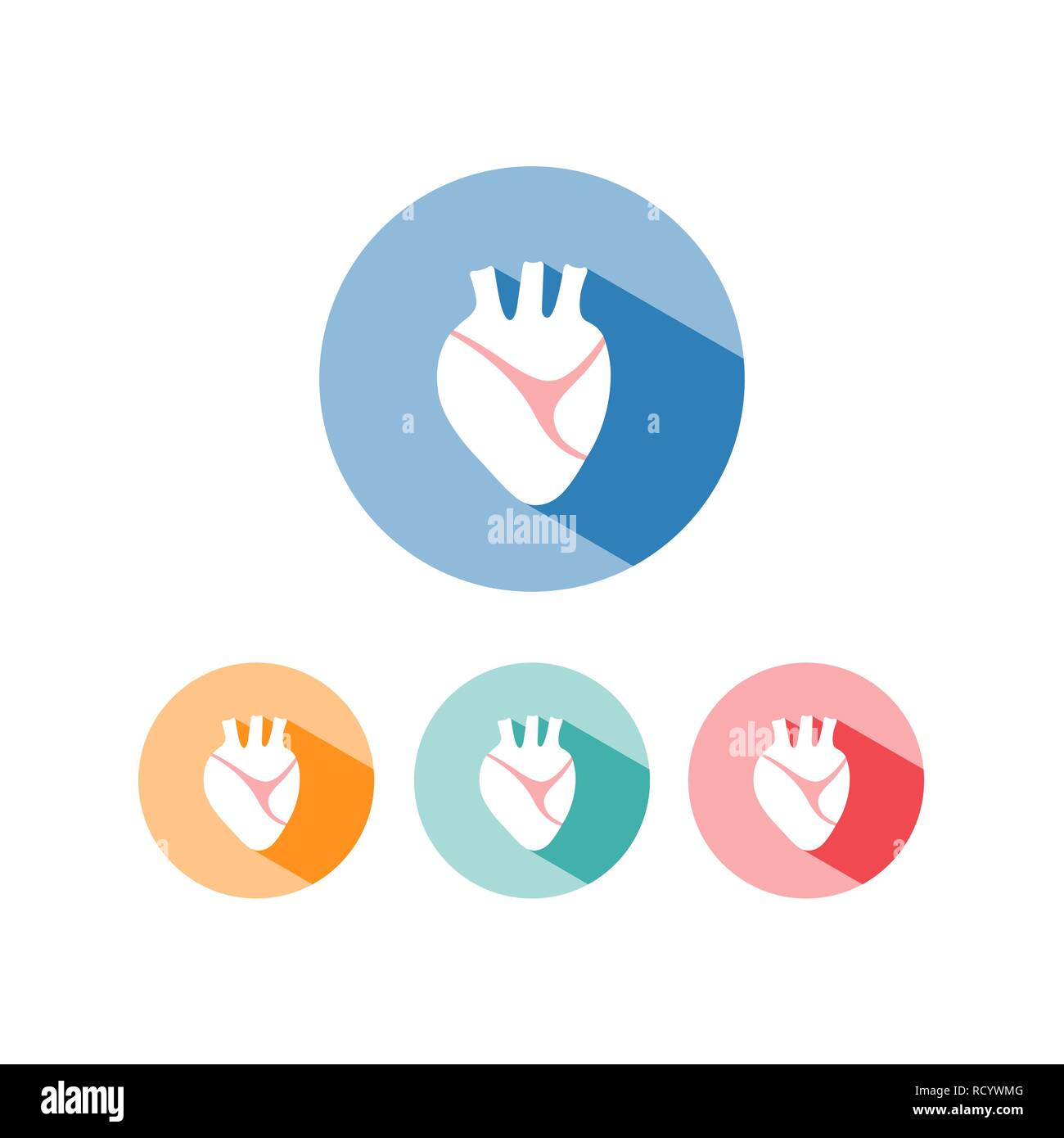 Human heart icon with shade on colored circles. Vector illustration Stock Vector