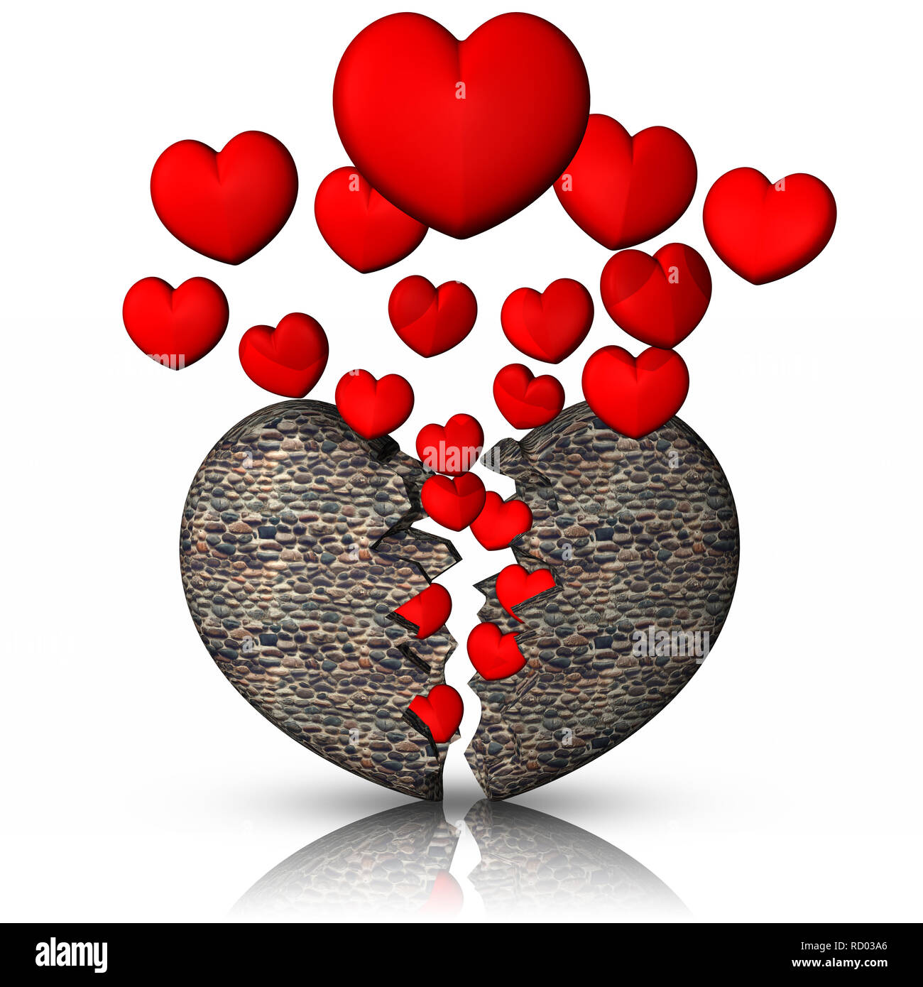 3D illustration. Stone heart broken by hearts Stock Photo Alamy