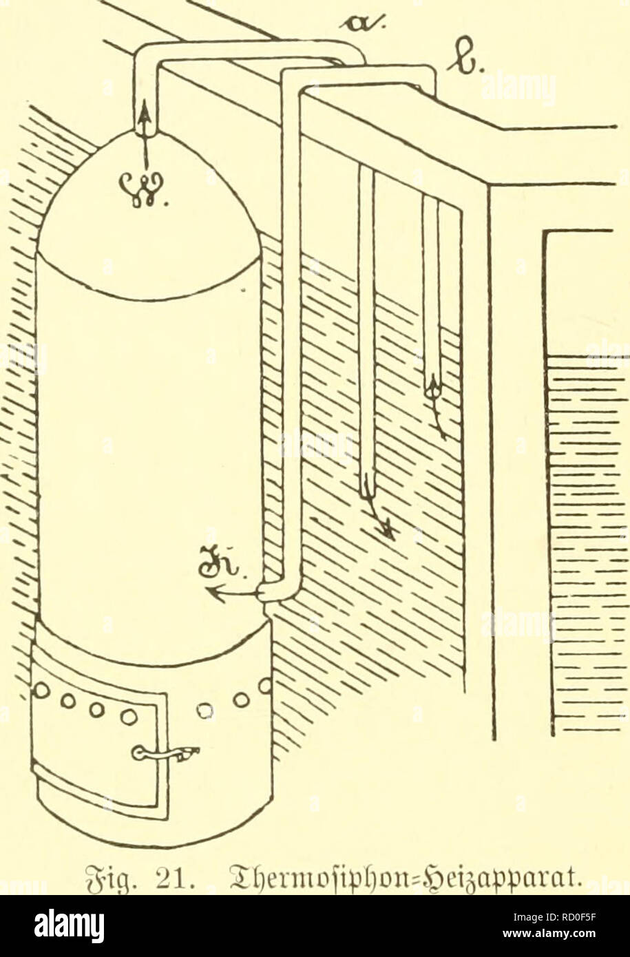 . Das Süsswasser-Aquarium : Geschichte, Flora und Fauna des Süsswasser-Aquariums, seine Anlage und Pflege. Aquariums; Freshwater biology; Freshwater animals; Freshwater plants. — 36 ©inen Heizapparat, bcr ätjnlirf) mte ber oon %alt f'onftruierte arbeitet unb feiner 2Iuffid)t bebarf, tyat aud) bie Snbuftrte rjergeftellt, e§ ift biefes ber £f;ermoftprjon=£ei;-,apparat zum SInfyängen an Aquarien. 2)er Apparat beftetyt aus einem Reffet, unter bem fid) eine ©pirituslampe in einem Keinen Ofen befinbet. Oberhalb bes ®effe(s gef)t ba§ ^Ibftufjrofyr ab, burd) meld)e§ in furgen gmifdjenpaufen eine Heine Stock Photo