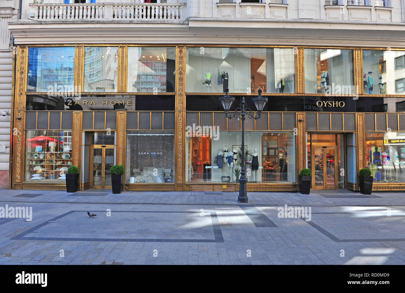 BUDAPEST, HUNGARY - JUNE 3: Inditex stores in shopping street of Budapest city center on June 3, 2016. Stock Photo