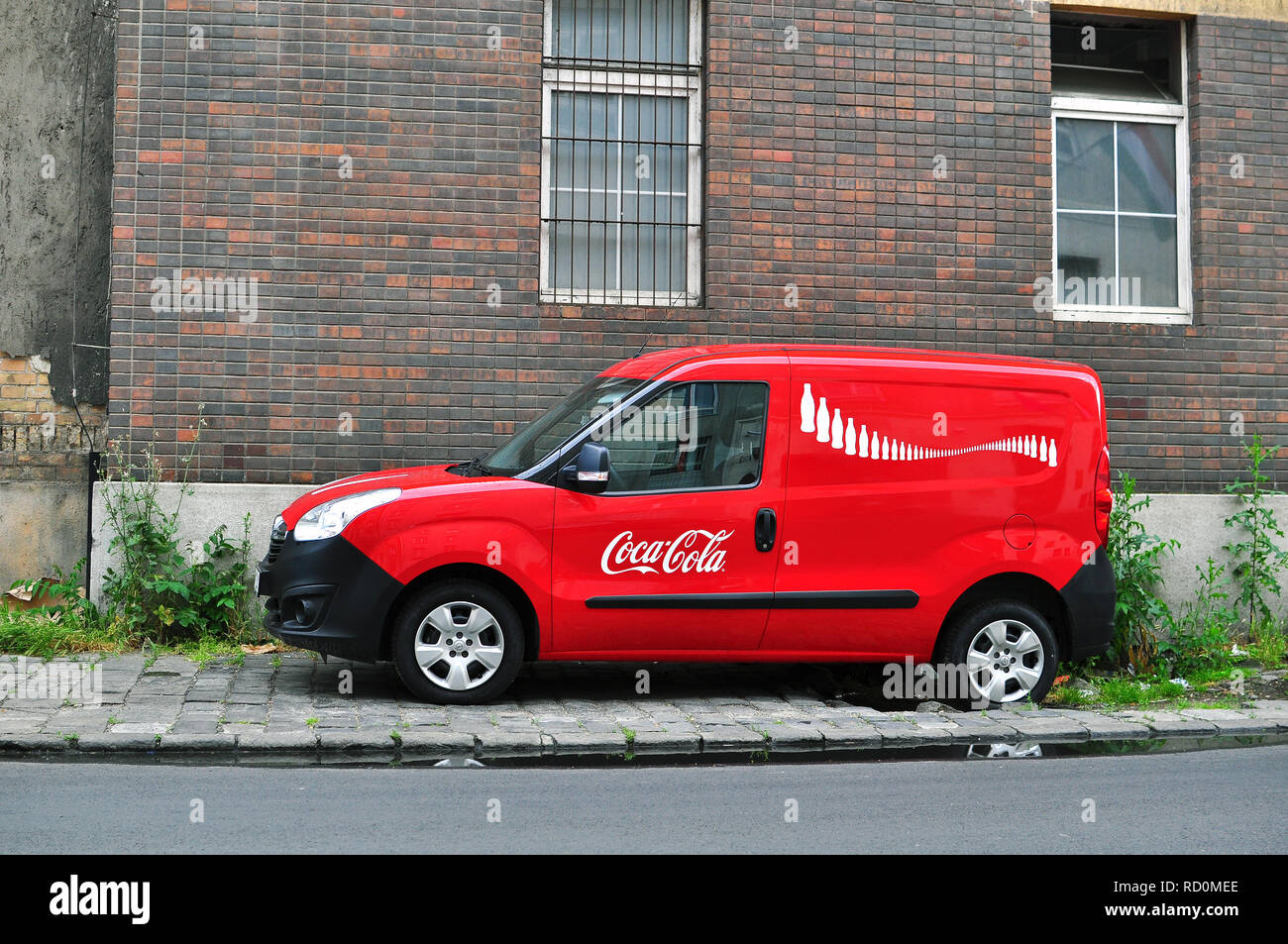 BUDAPEST, HUNGARY - MAY 30: Coca-Cola branding van in the street of Budapest on May 30, 2016. Stock Photo