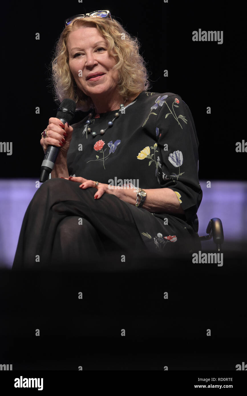 Bonn, Germany. 20th Oct 2017. Leslie Easterbrook  (* 1949), US actress, talking about her experiences during a panel at Fear Con, a horror fan convention taking place in the Maritim Hotel Bonn between October 20-22nd, 2017. Stock Photo