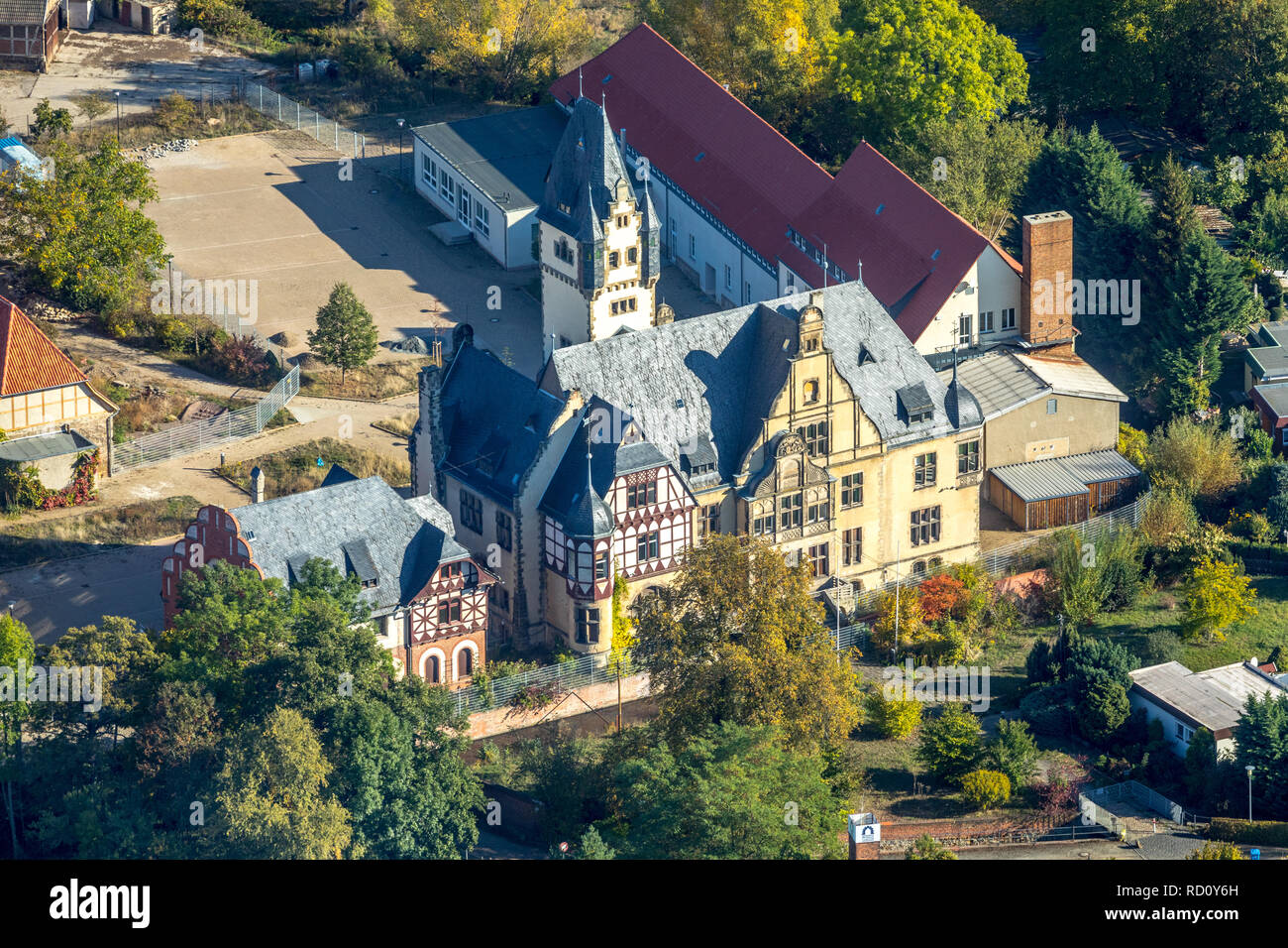 Aerial view, St. Wipertikirche crypt, Wipertistraße, Quedlinburg-Altstadt, Quedlinburg, district Harz, Saxony-Anhalt, Germany, Europe, circle Paderbor Stock Photo