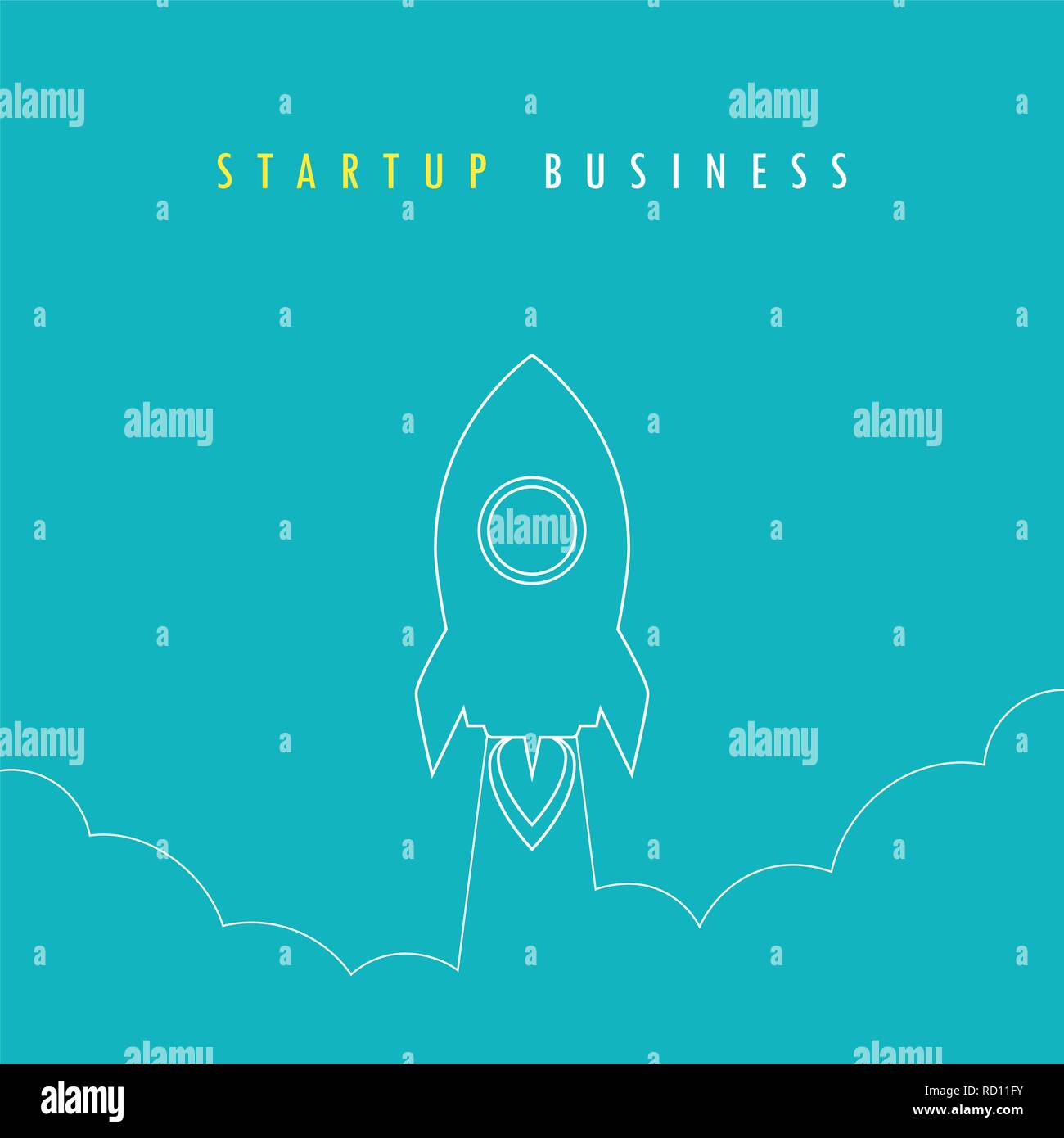 rocket launch start up concept outline drawing vector illustration EPS10 Stock Vector
