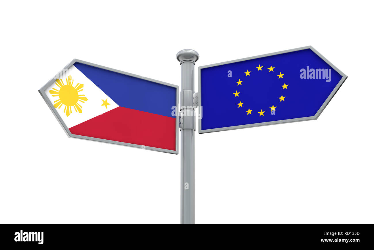 Philippines and European Union guidepost. Moving in different