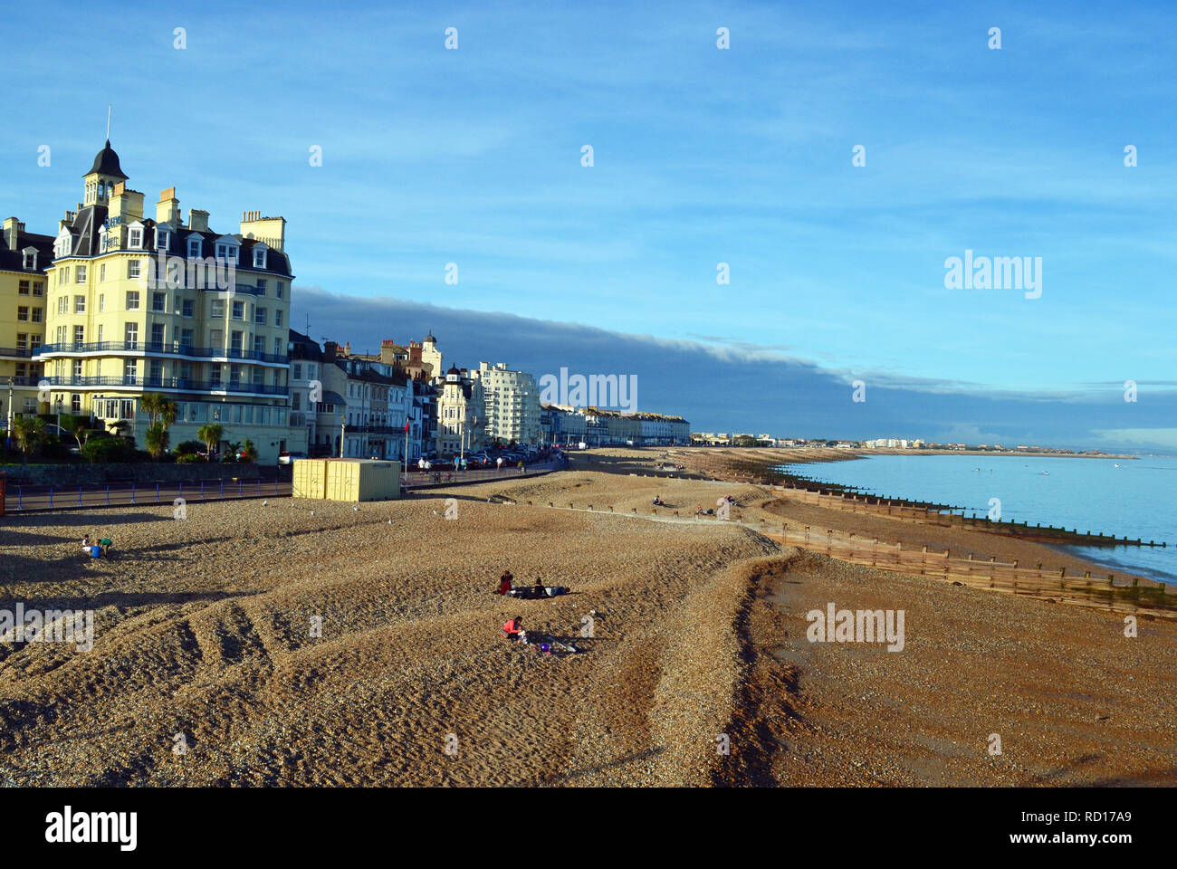 View of Eastbourne seafront in the late afternoon sun, East Sussex, UK Stock Photo