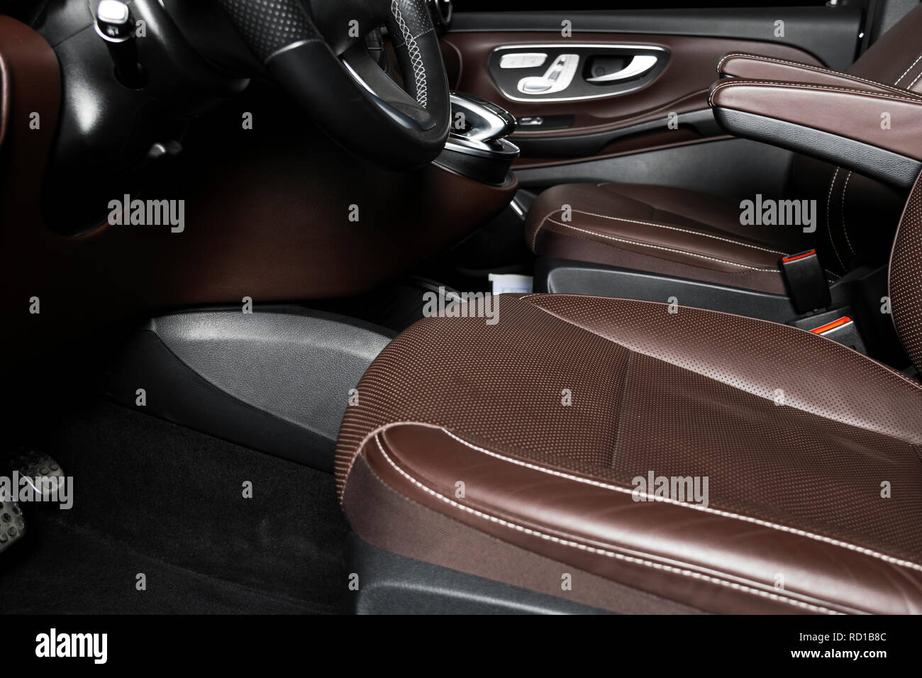Modern Luxury Car Brown Leather Interior Part Of Leather