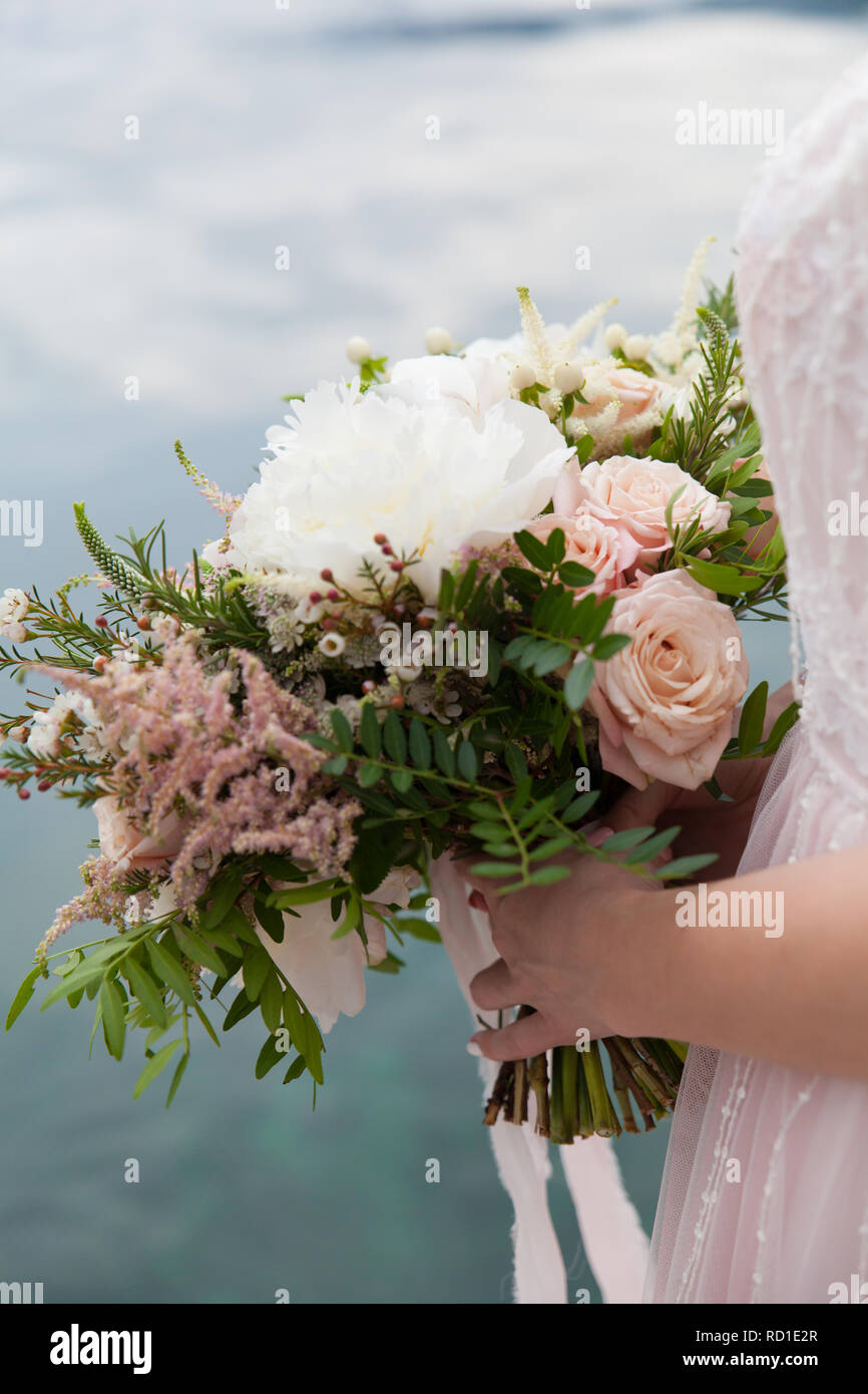 wedding bouquet with white peony and roses Stock Photo - Alamy