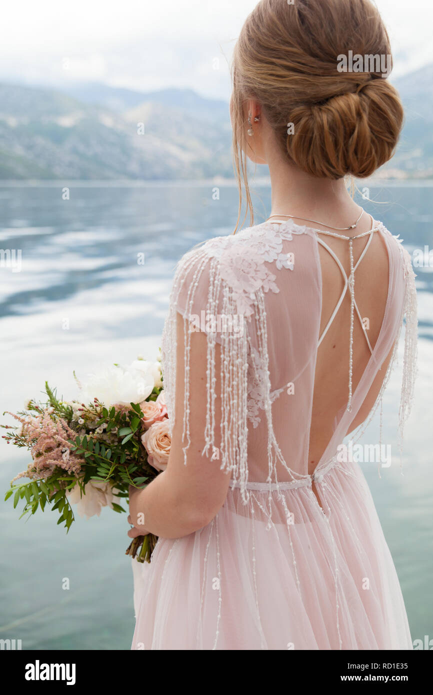 wedding bouquet with white peony and roses Stock Photo - Alamy