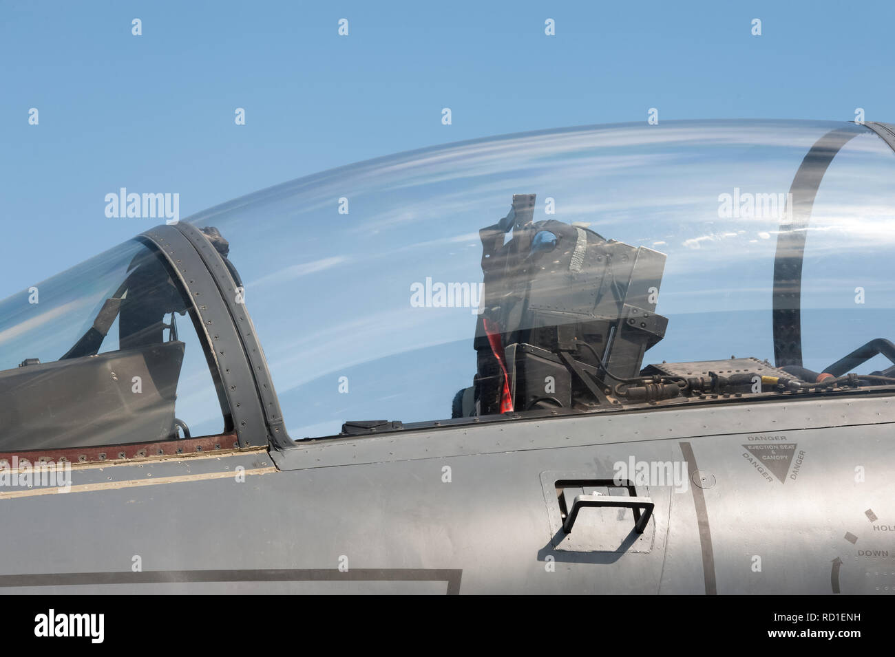 military jet fighter canopy and ejector seat closeup Stock Photo