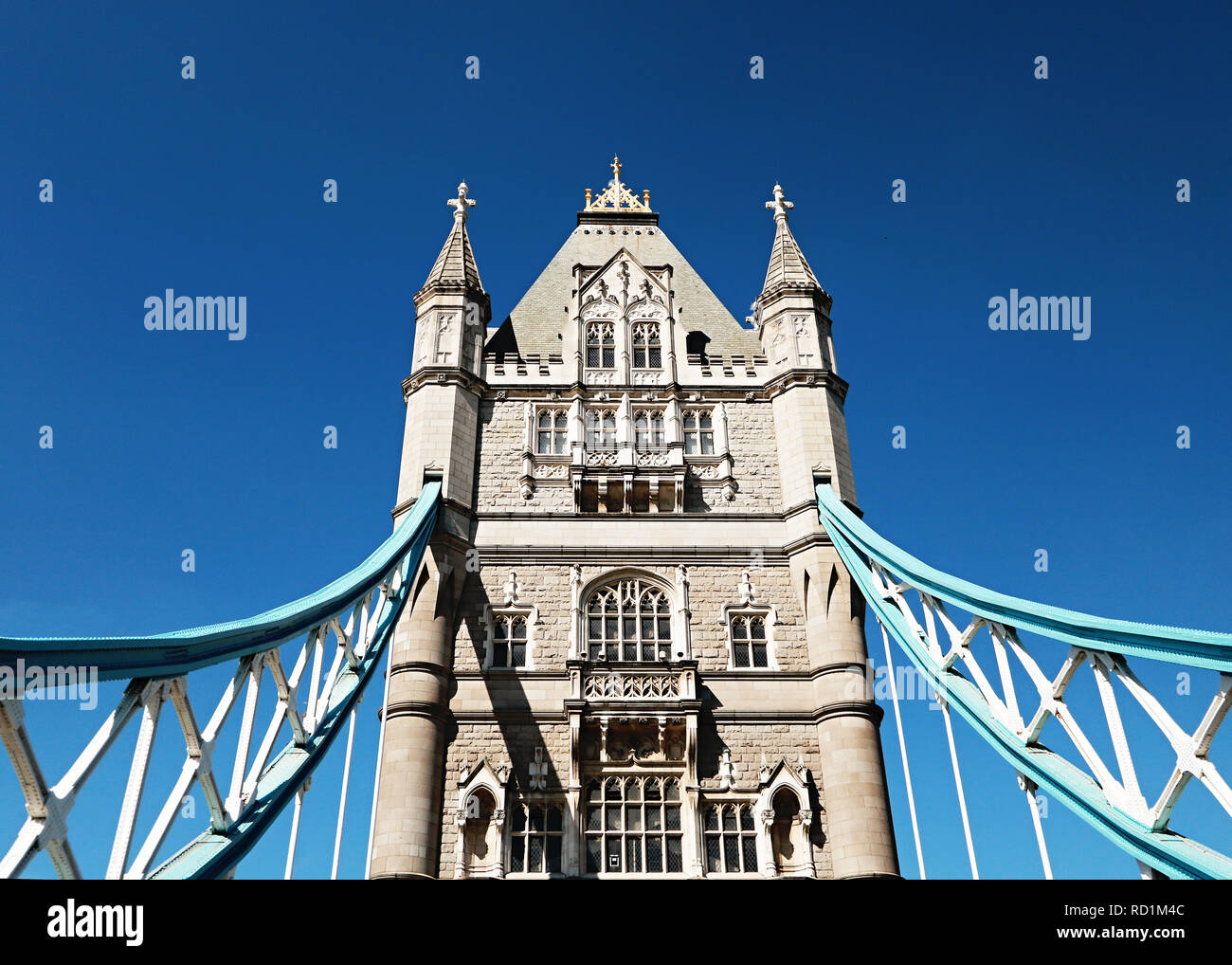 Close-up of a tower on Tower Bridge, London, United Kingdom Stock Photo