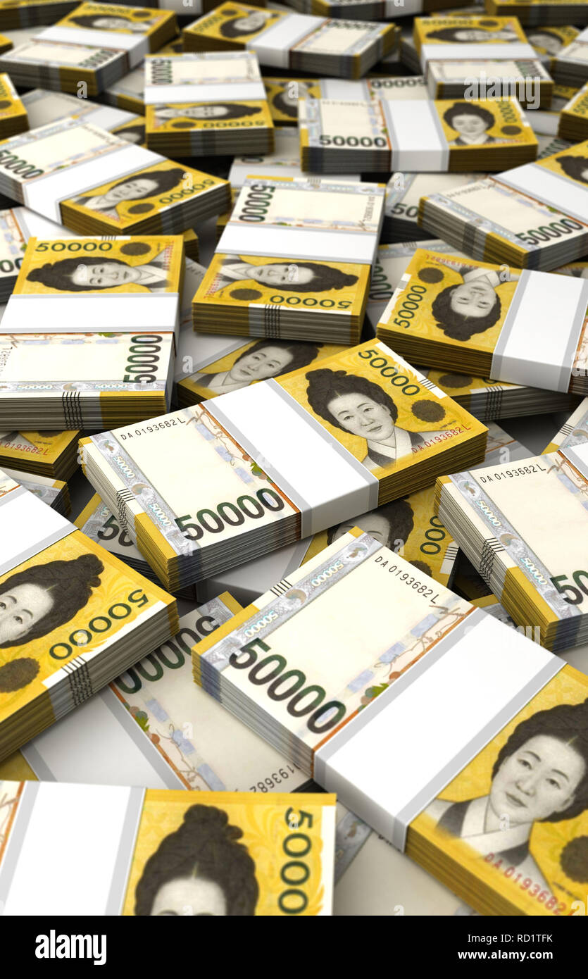 Stack of South Korean Won Closeup Stock Photo