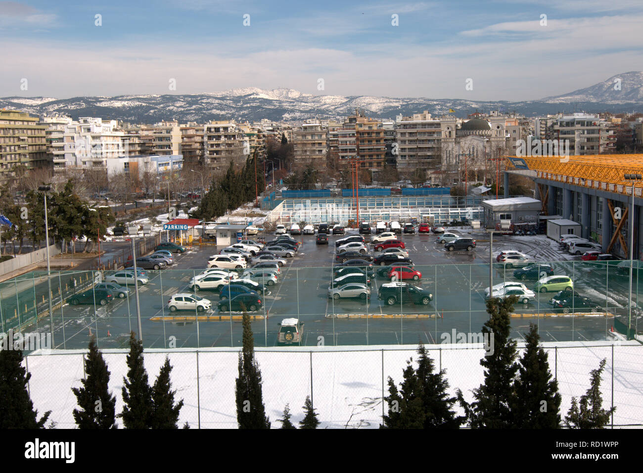Elevated view of paid for car parking facilities opposite Concert Hall