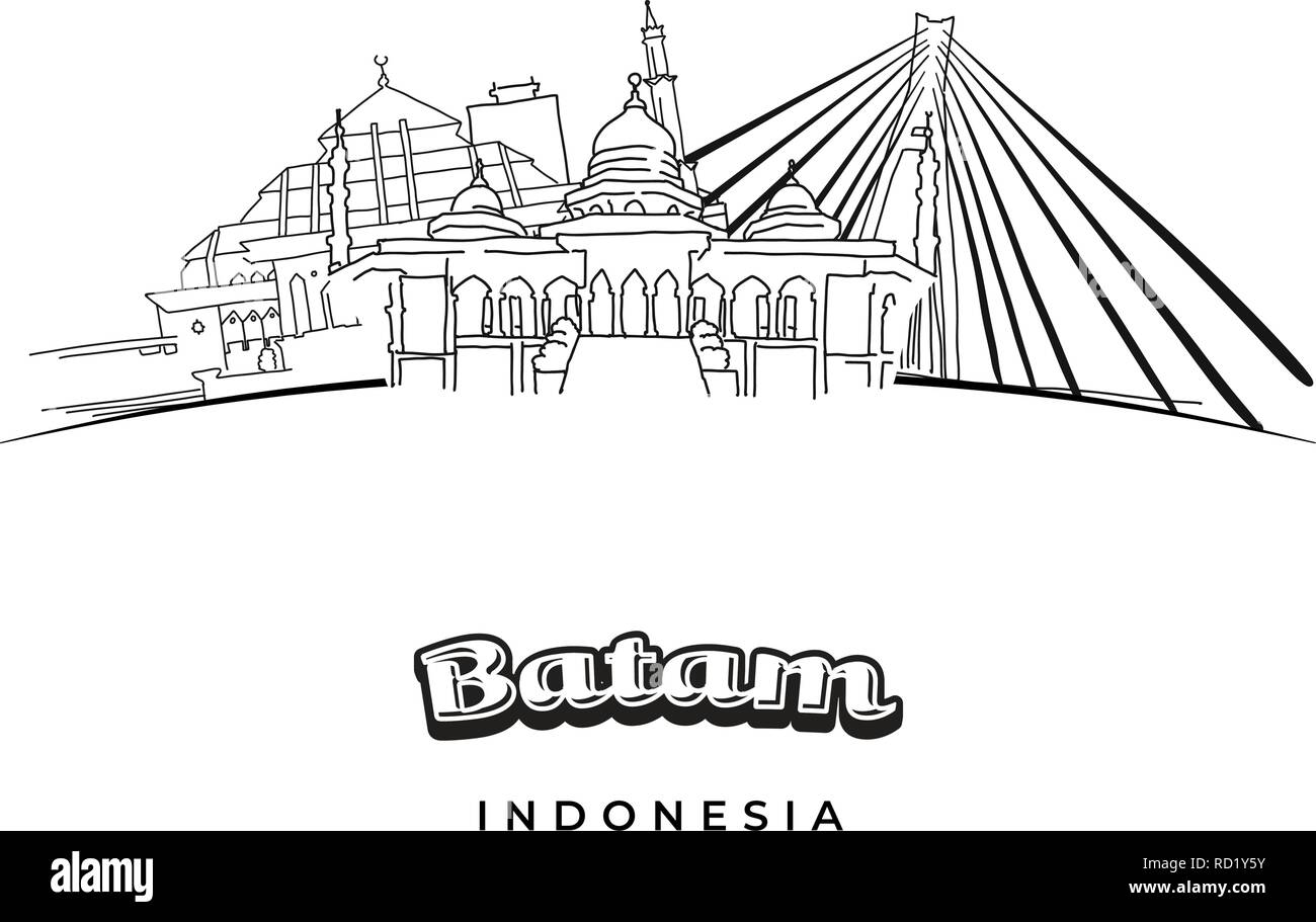Batam Indonesia famous travel destination. Hand-drawn vector illustration Stock Vector