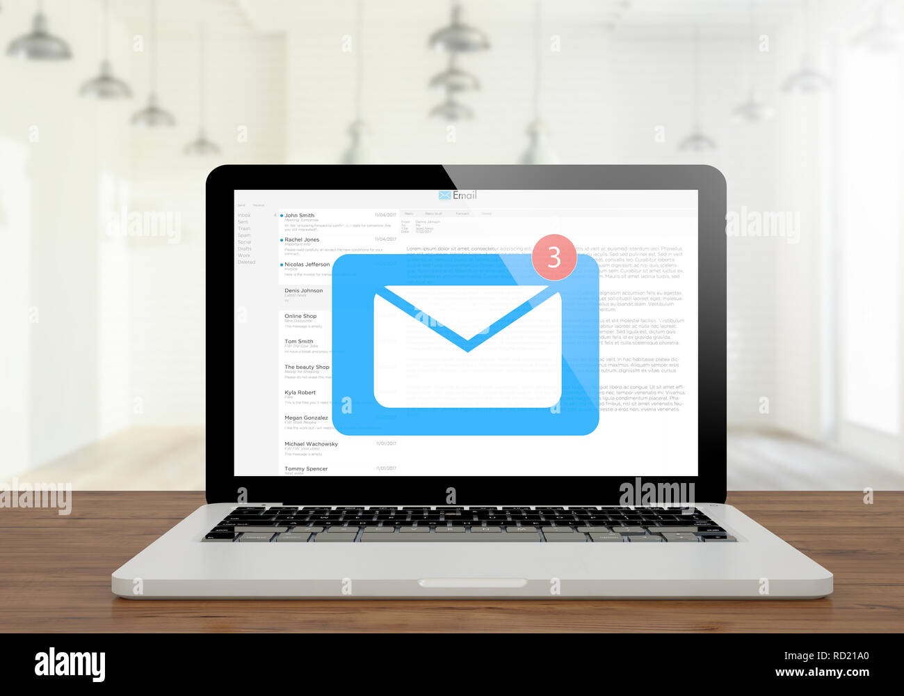 Email Computer Screen 3d rendering of mail screen laptop on desktop Stock Photo - Alamy