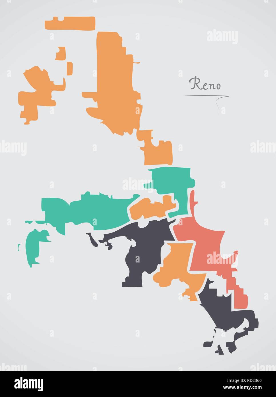 Reno Nevada Map with neighborhoods and modern round shapes Stock Vector