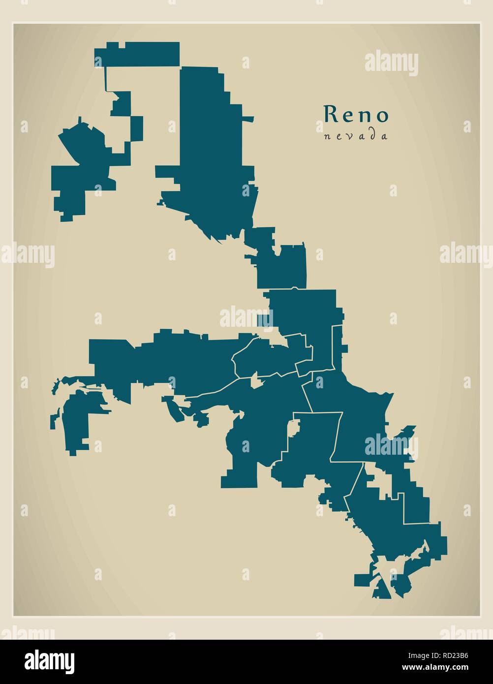 Modern City Map - Reno Nevada city of the USA with neighborhoods Stock Vector