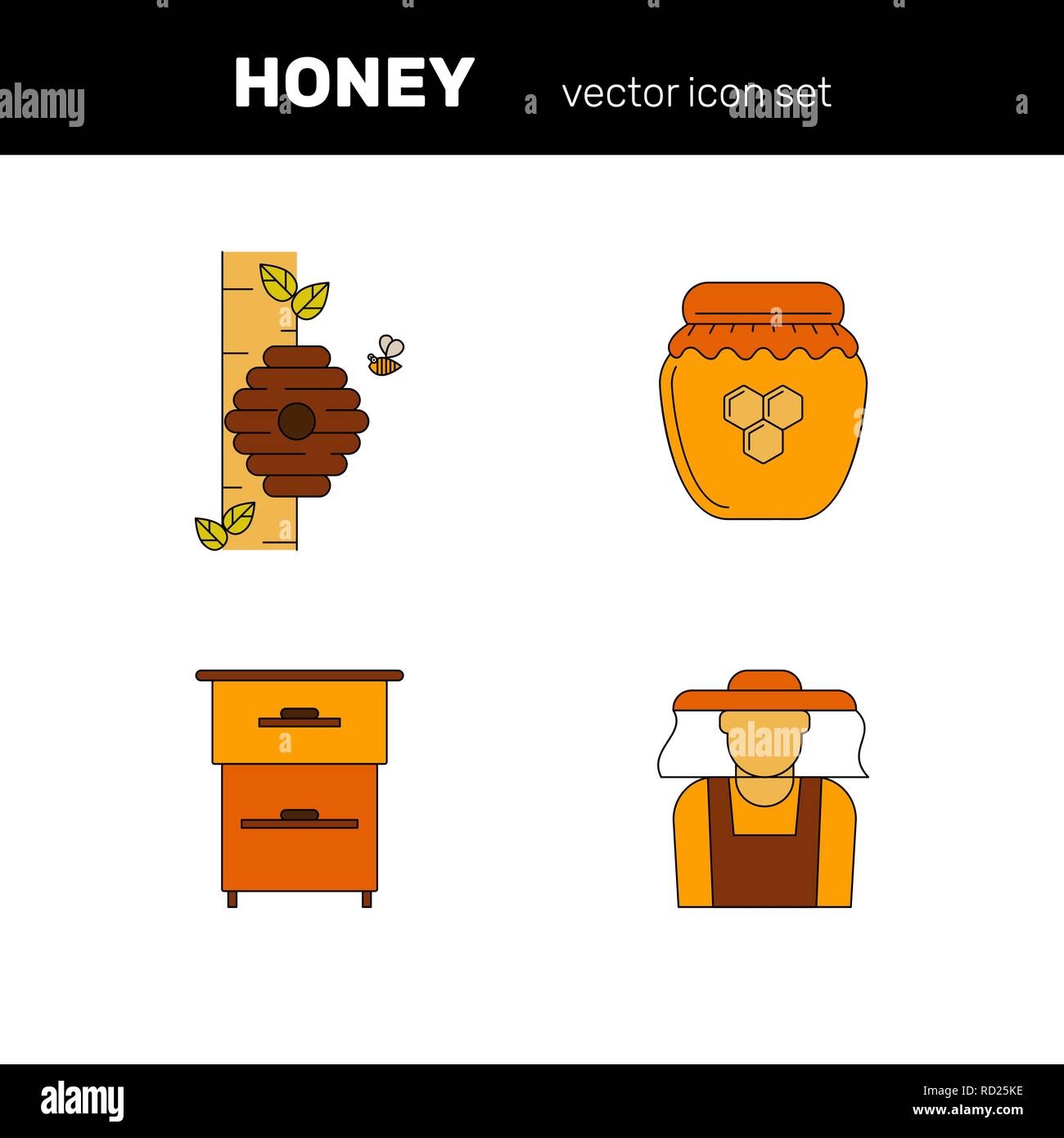 honey vector colour icons, isolated on white for print , web site, flyer Stock Vector