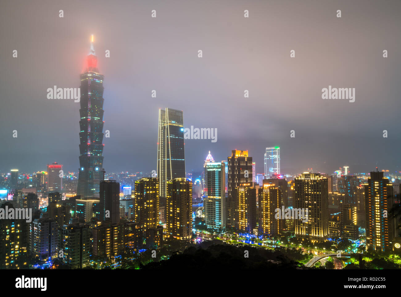 Taipei skyline at night. Taiwan, the Republic of China Stock Photo