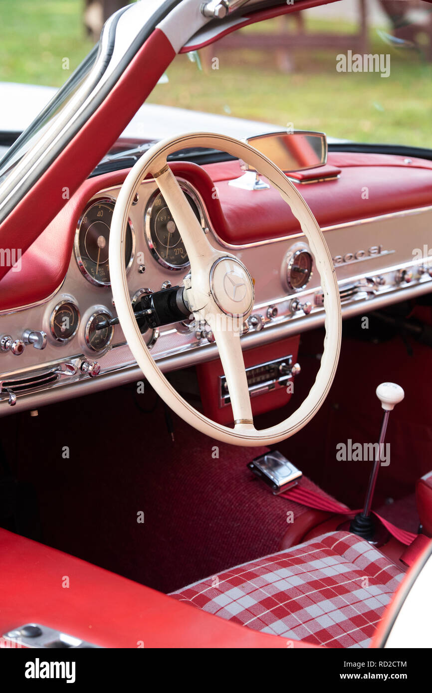 1955 Mercedes-Benz 300SL Gullwing car interior at Bicester Heritage Centre. Oxfordshire, England Stock Photo