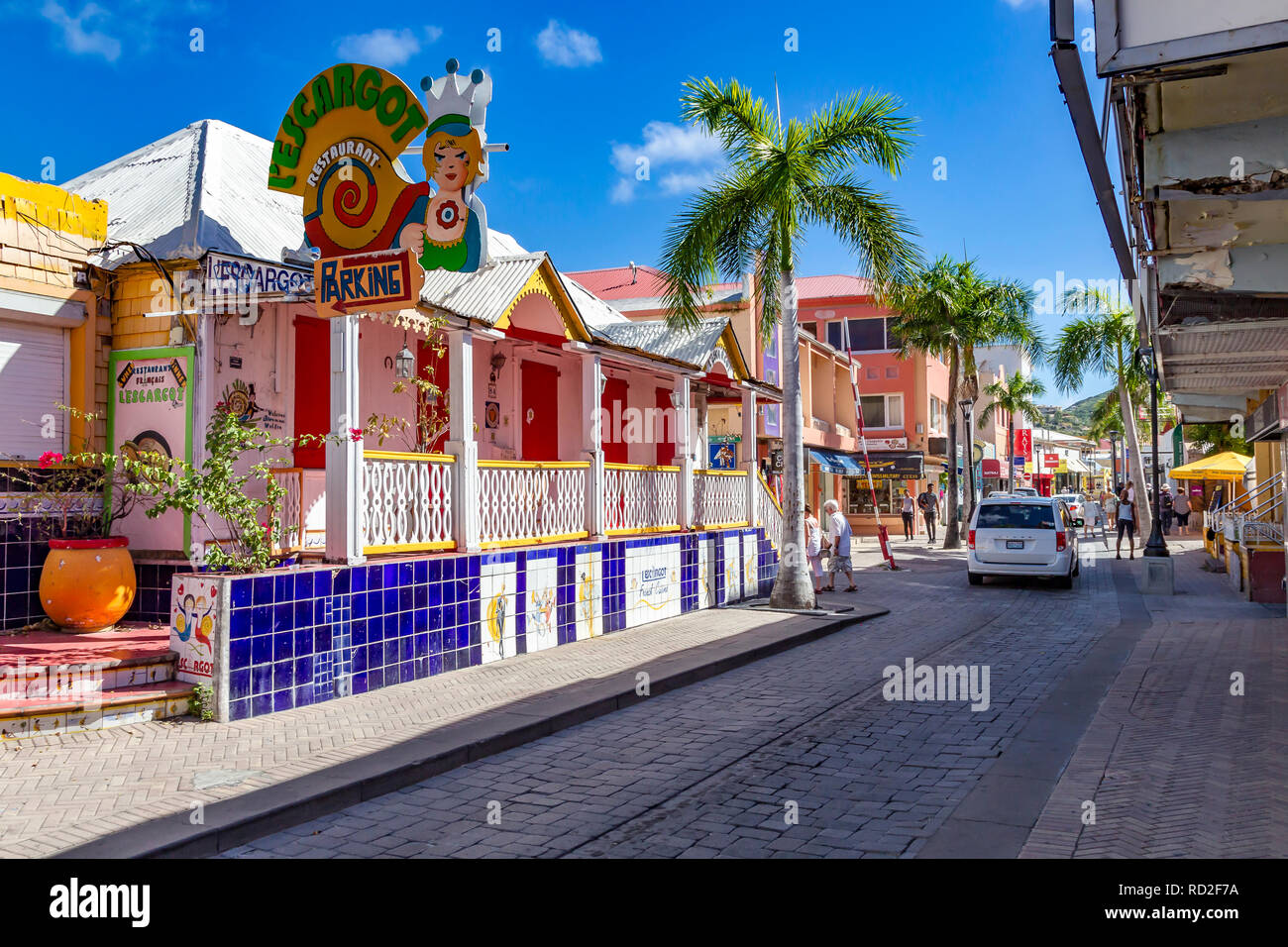 Front street in Philipsburg, Sint Maarten (Saint Martins), Netherland Antilles Stock Photo