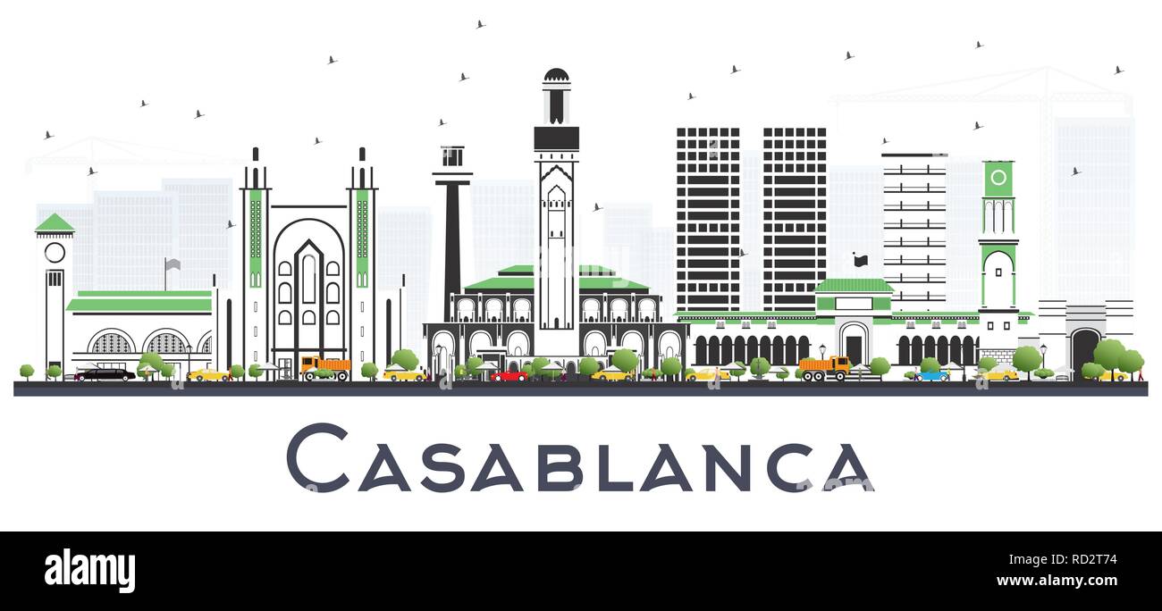 Casablanca Morocco City Skyline with Gray Buildings Isolated on White. Vector Illustration. Business Travel and Tourism Concept. Stock Vector