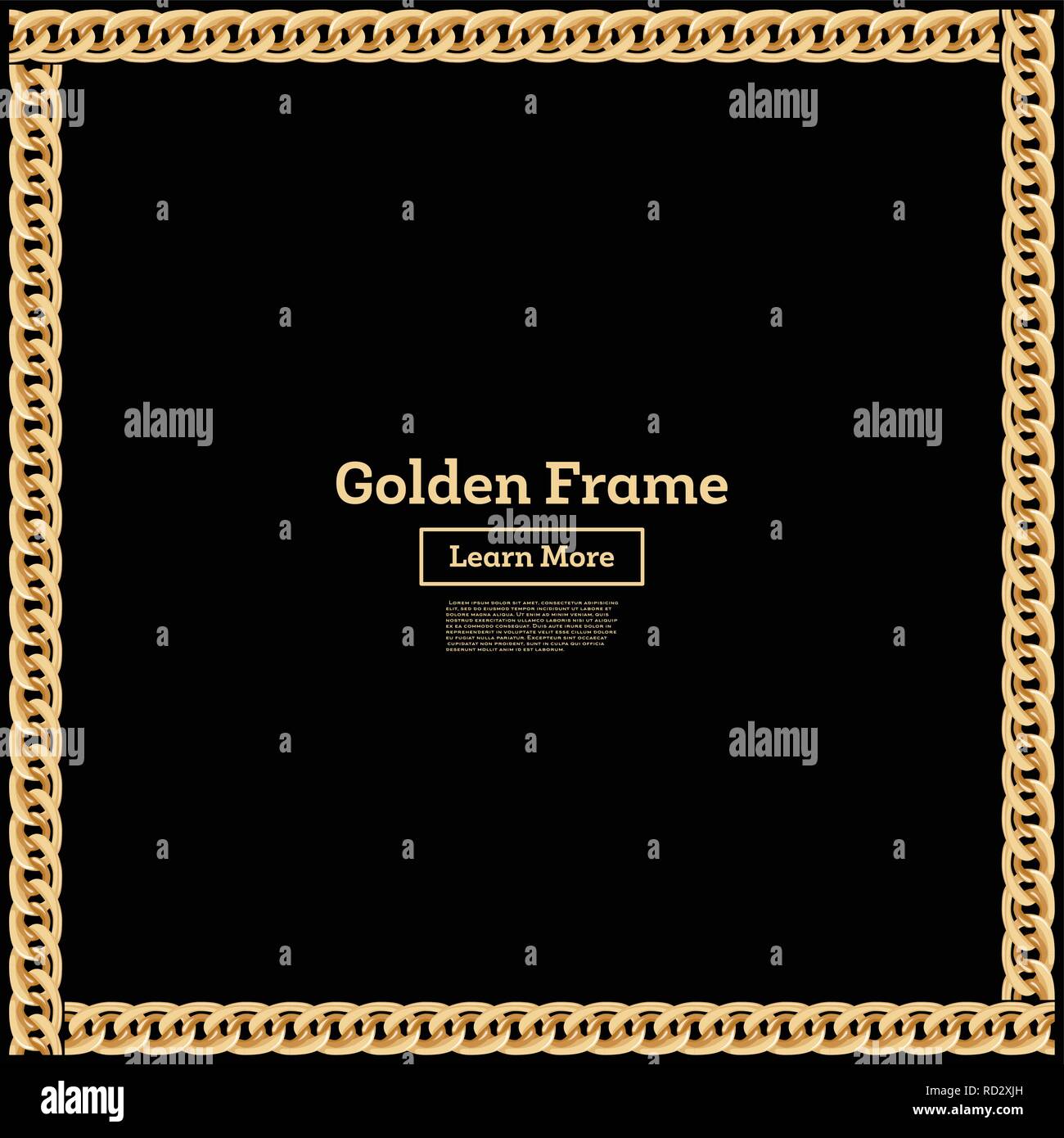 Golden Chain Square Border Frame. Rectangle Shape. Jewelry Design. Vector Illustration. Stock Vector