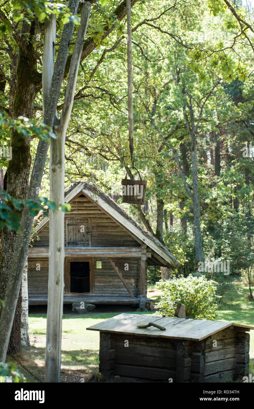 Ancient construction in the forest in summer. Stock Photo