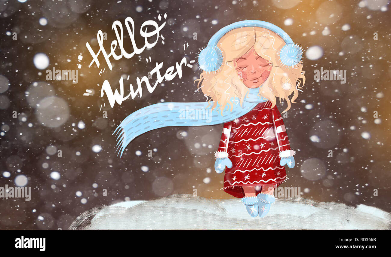 Cute cartoon girl in winter Stock Photo - Alamy Cute cartoon girl in winter Stock Photo - Alamy