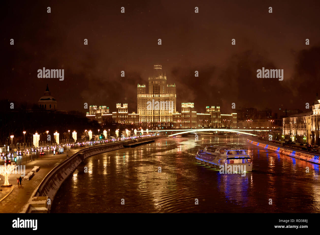 Moscow river embankment  on winter night Stock Photo