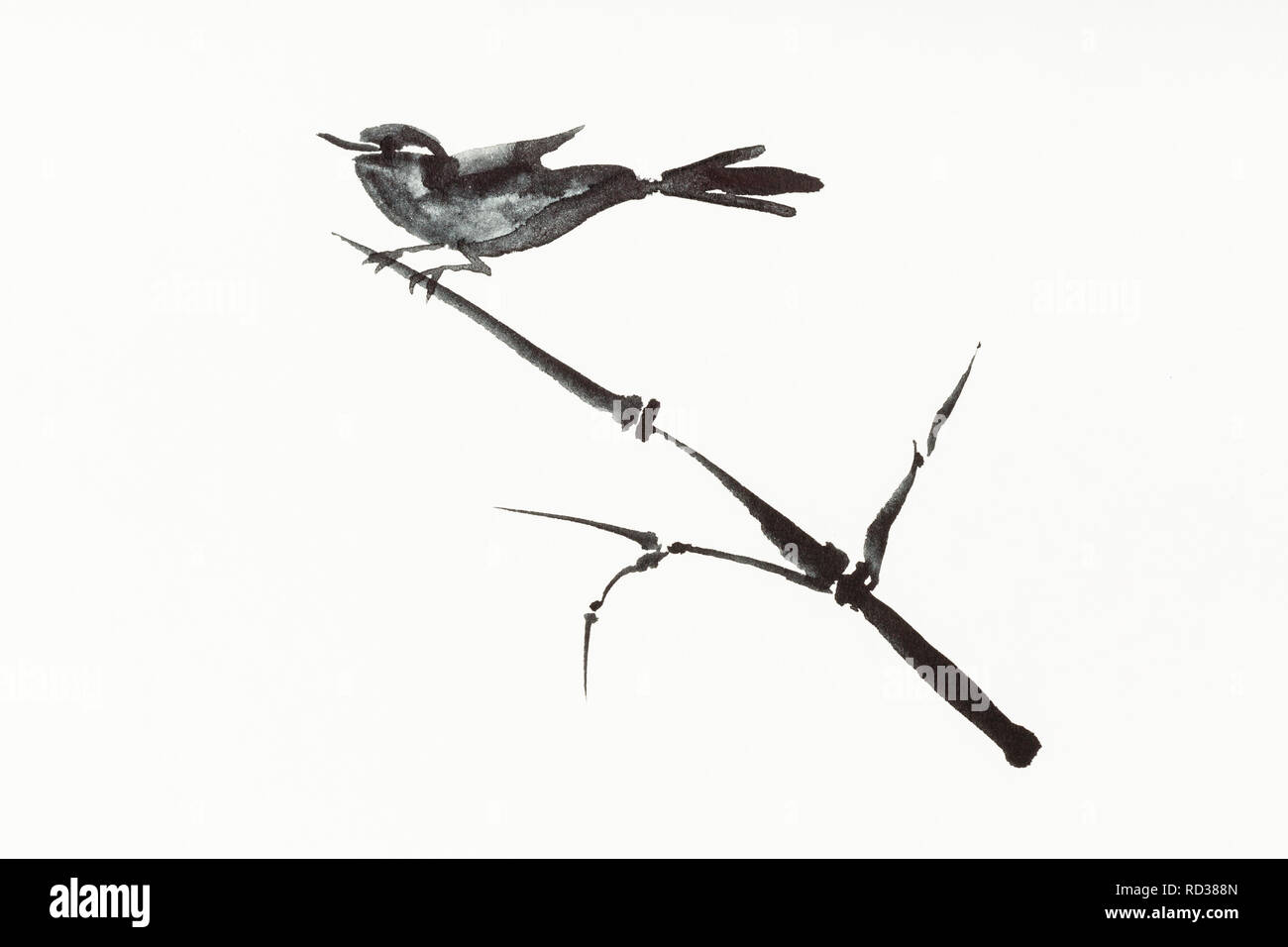 training drawing in sumi-e (suibokuga) style with watercolor paints ...