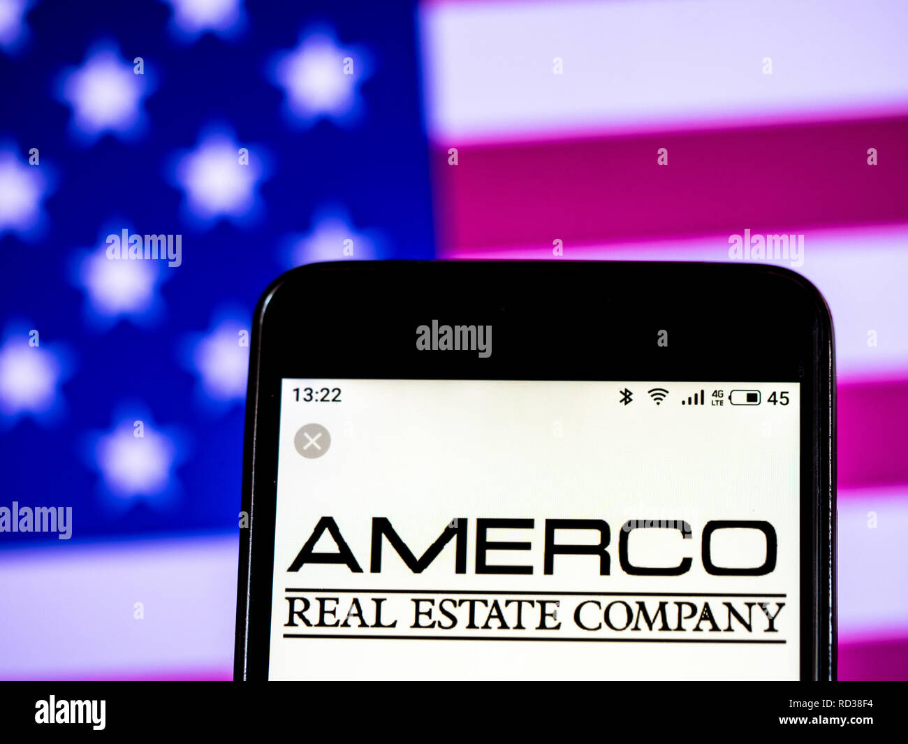 AMERCO Insurance company logo seen displayed on smart phone Stock Photo