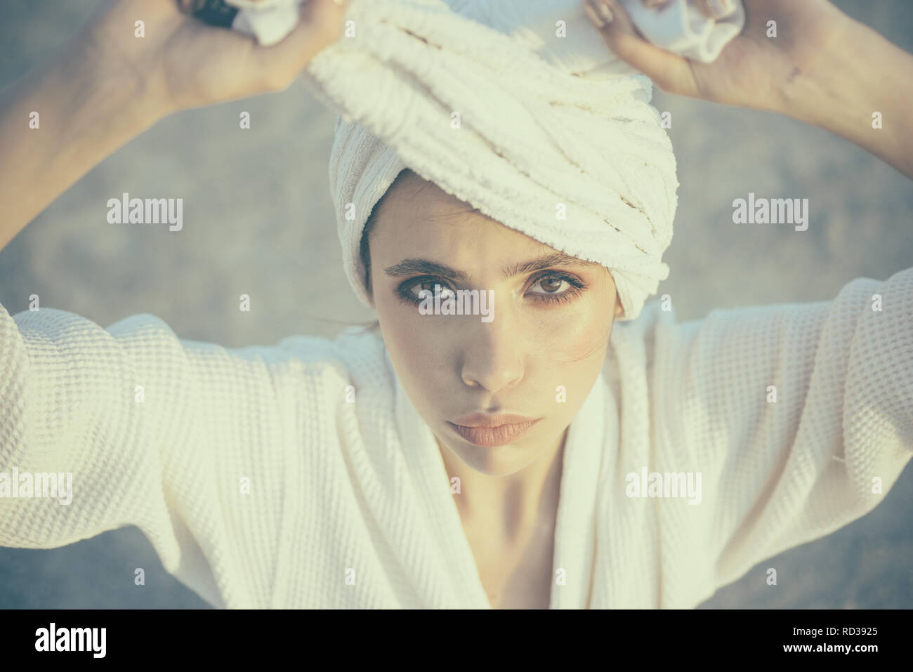 Hair care. Skincare model after spa bath. Skincare at spa. Beauty salon