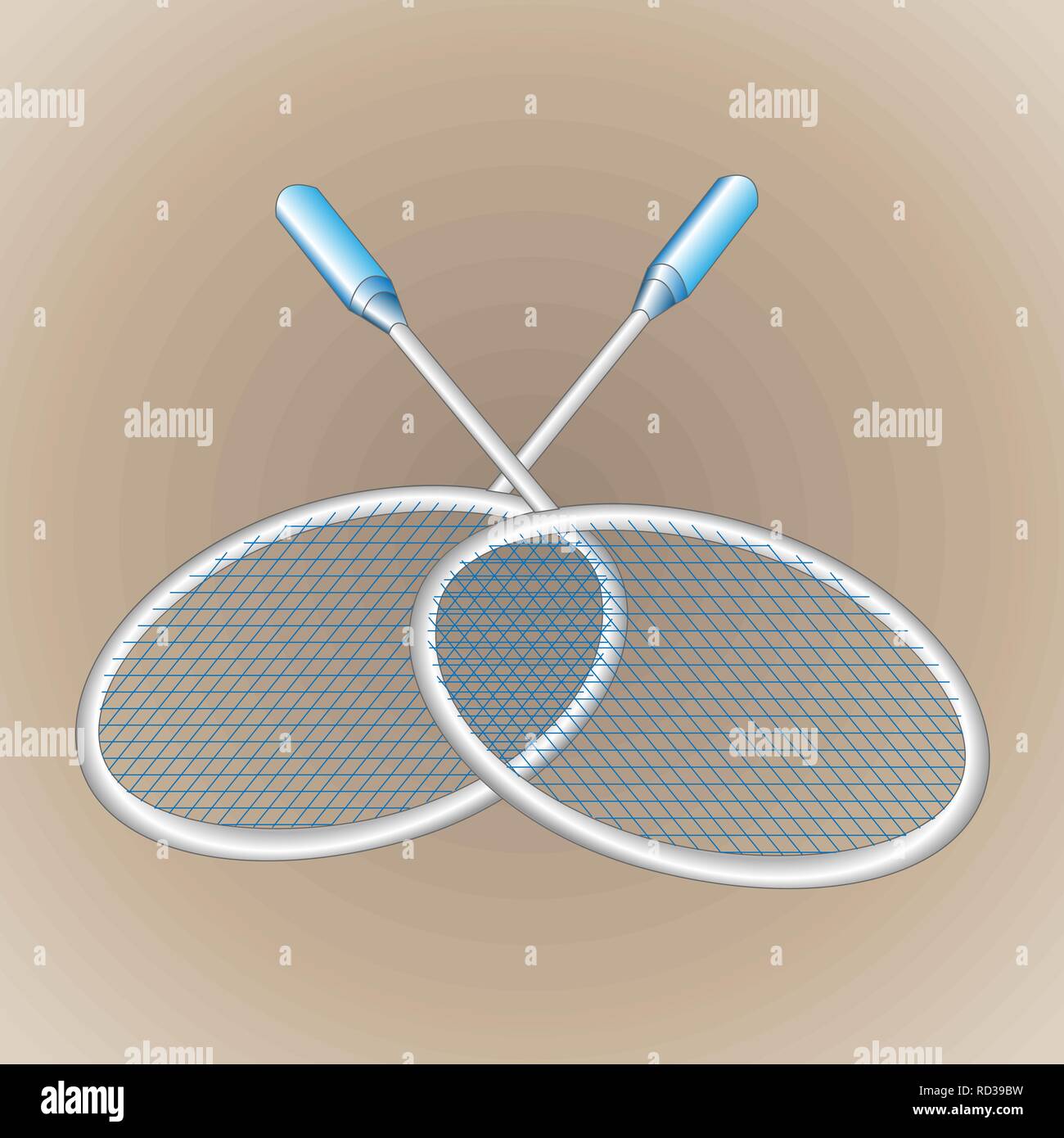Close-up of two realistic rackets for badminton or big tennis. Vector illustration, EPS10. Stock Vector
