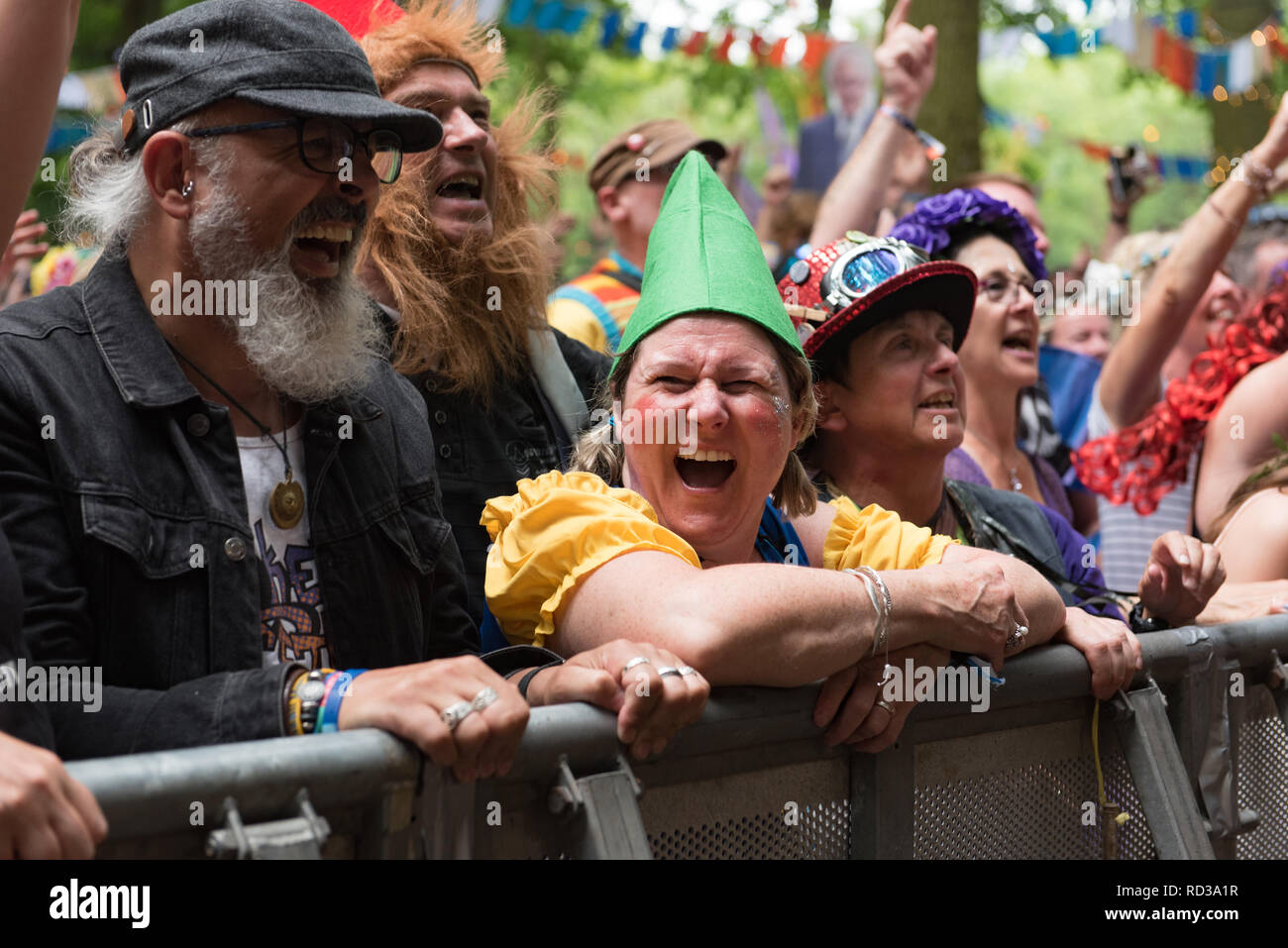 Crowd watching a band at the Bearded Theory music festival Stock Photo
