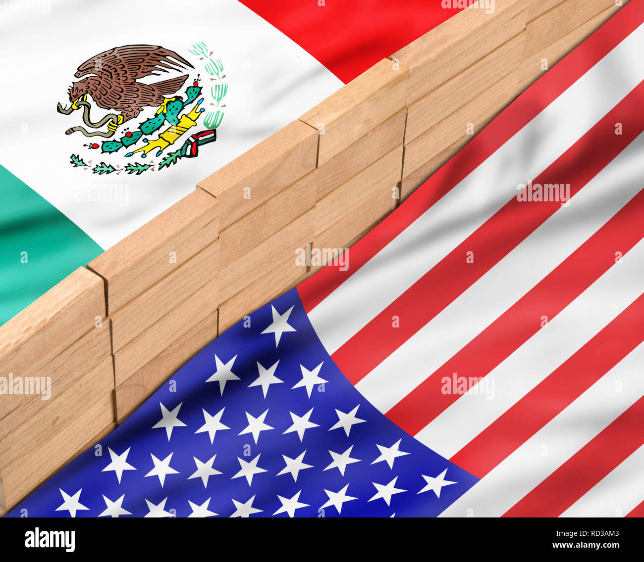 Build the wall with USA and Mexico. Stock Photo