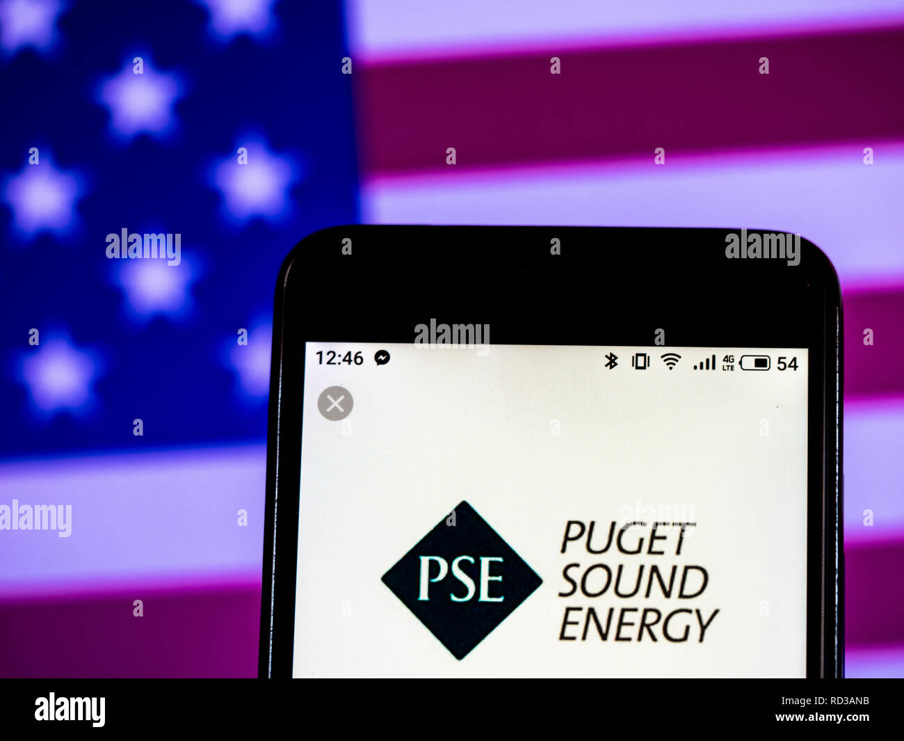 Puget Sound Energy company logo seen displayed on smart phone Stock