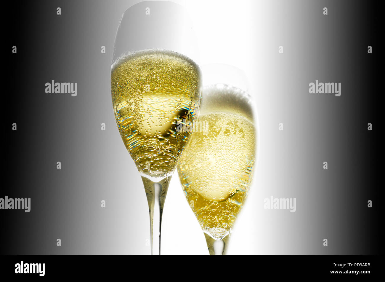 Close up of champagne glasses, studio shot Stock Photo
