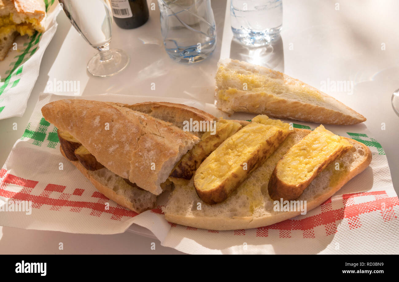 Spanish Tortilla and bread sandwich,  Bocadillos de tortilla Stock Photo