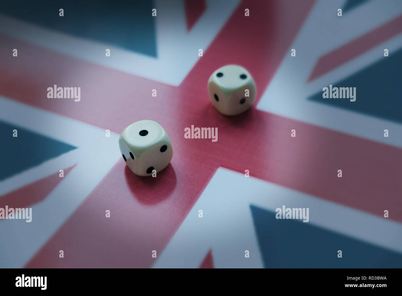 On the UK symbol, two dice. Not very lucky. Stock Photo