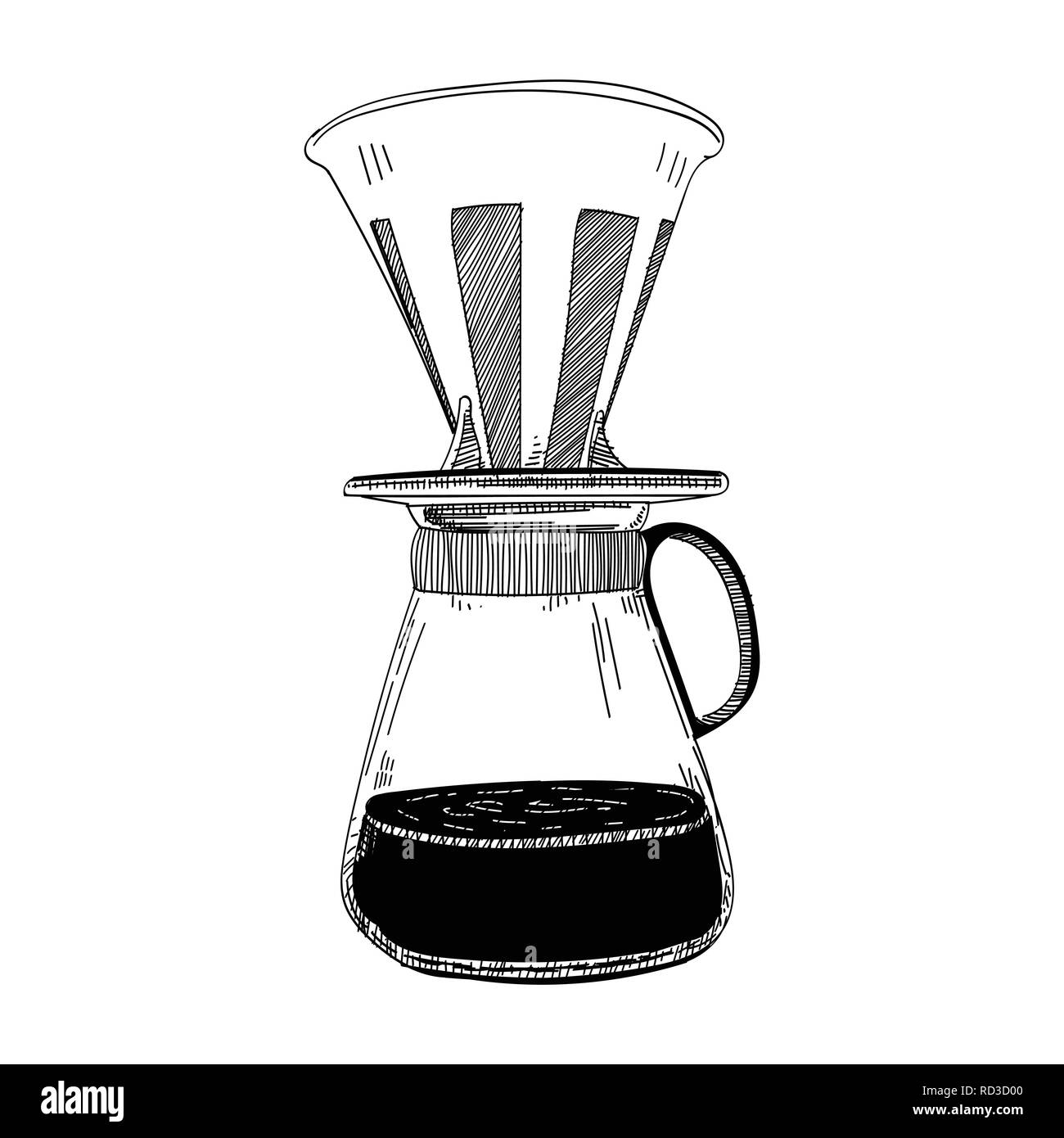 Hand drip coffee simple line vector, isolate on white background - Vector iconic design. Stock Vector