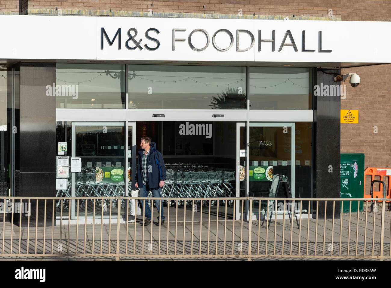 The front entrance of a Marks And Spencer Food Hall shop in Worthing, Sussex, England. Stock Photo
