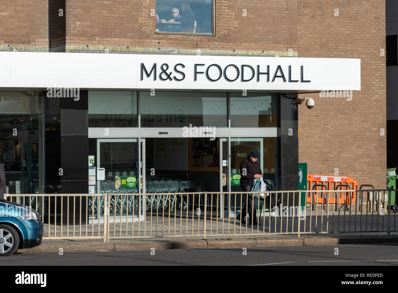 The front entrance of a Marks And Spencer Food Hall shop in Worthing, Sussex, England. Stock Photo