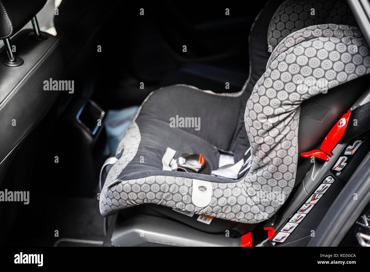 Child safety seat in the back of the car. Baby car seat for safety. Car