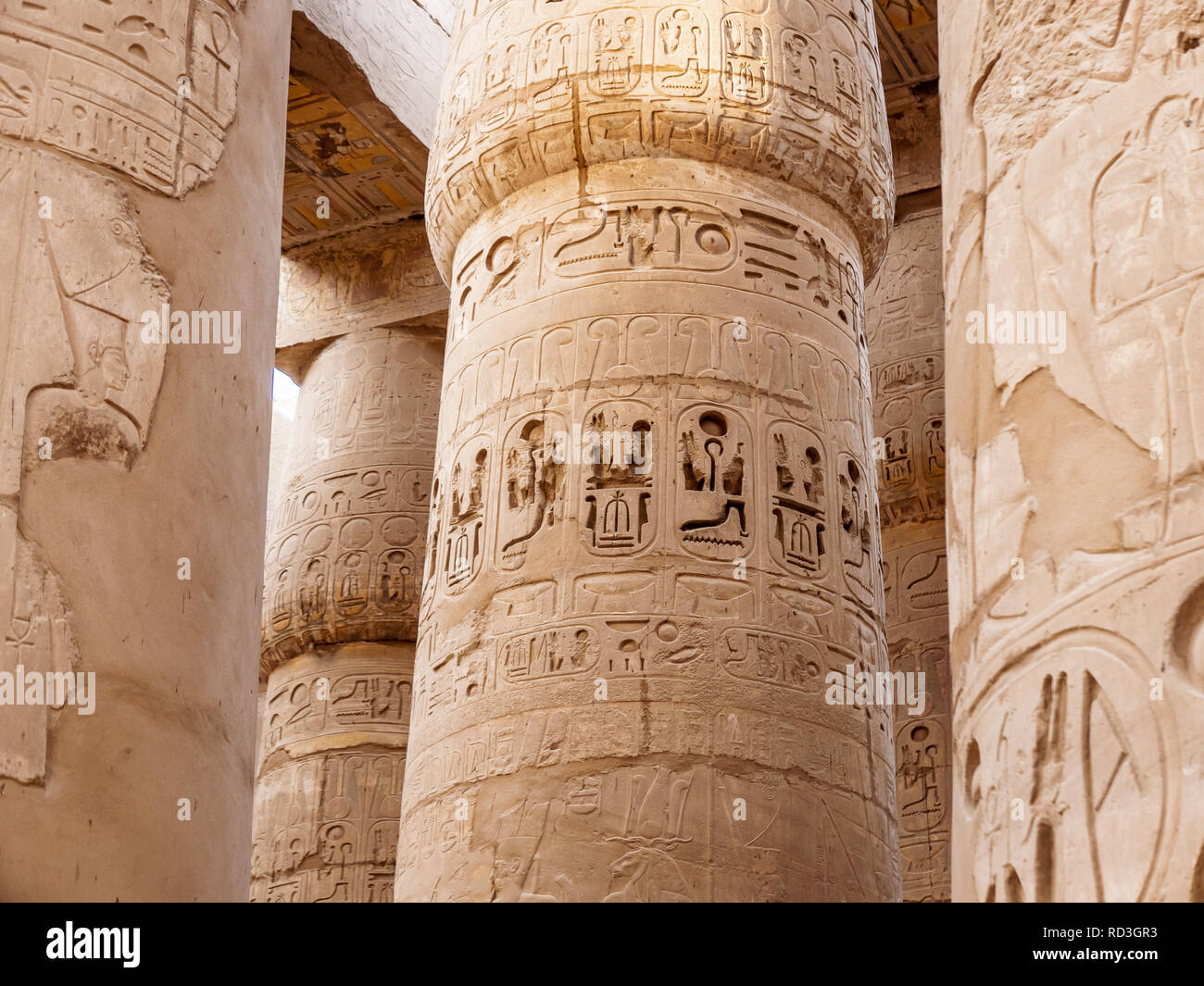 Karnak Column Details from the Ancient Egyptian Civilization Stock Photo