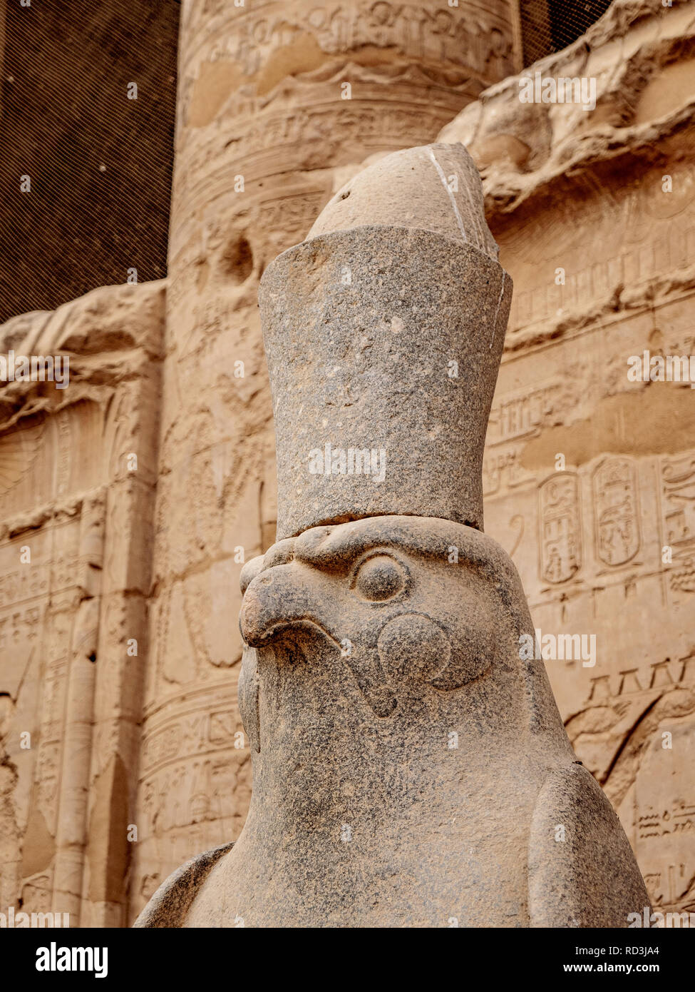 God Horus from the ancient Egyptian civilization statue in the Temple of Horus Edfu Egypt Stock Photo